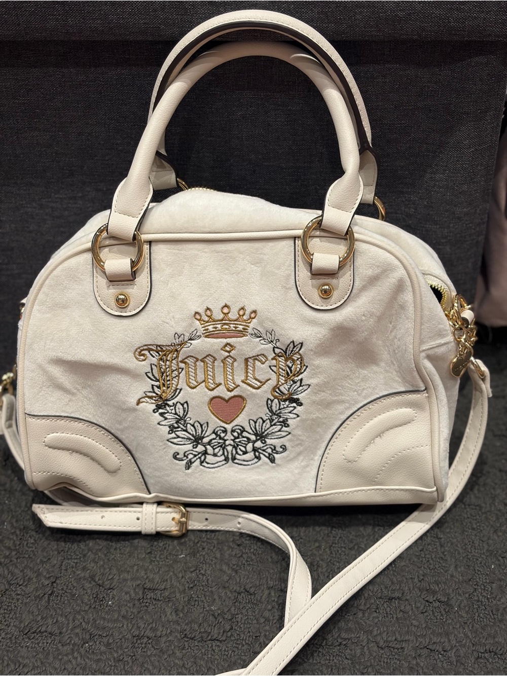 Juicy Couture Cream and Gold Embroidered Satchel